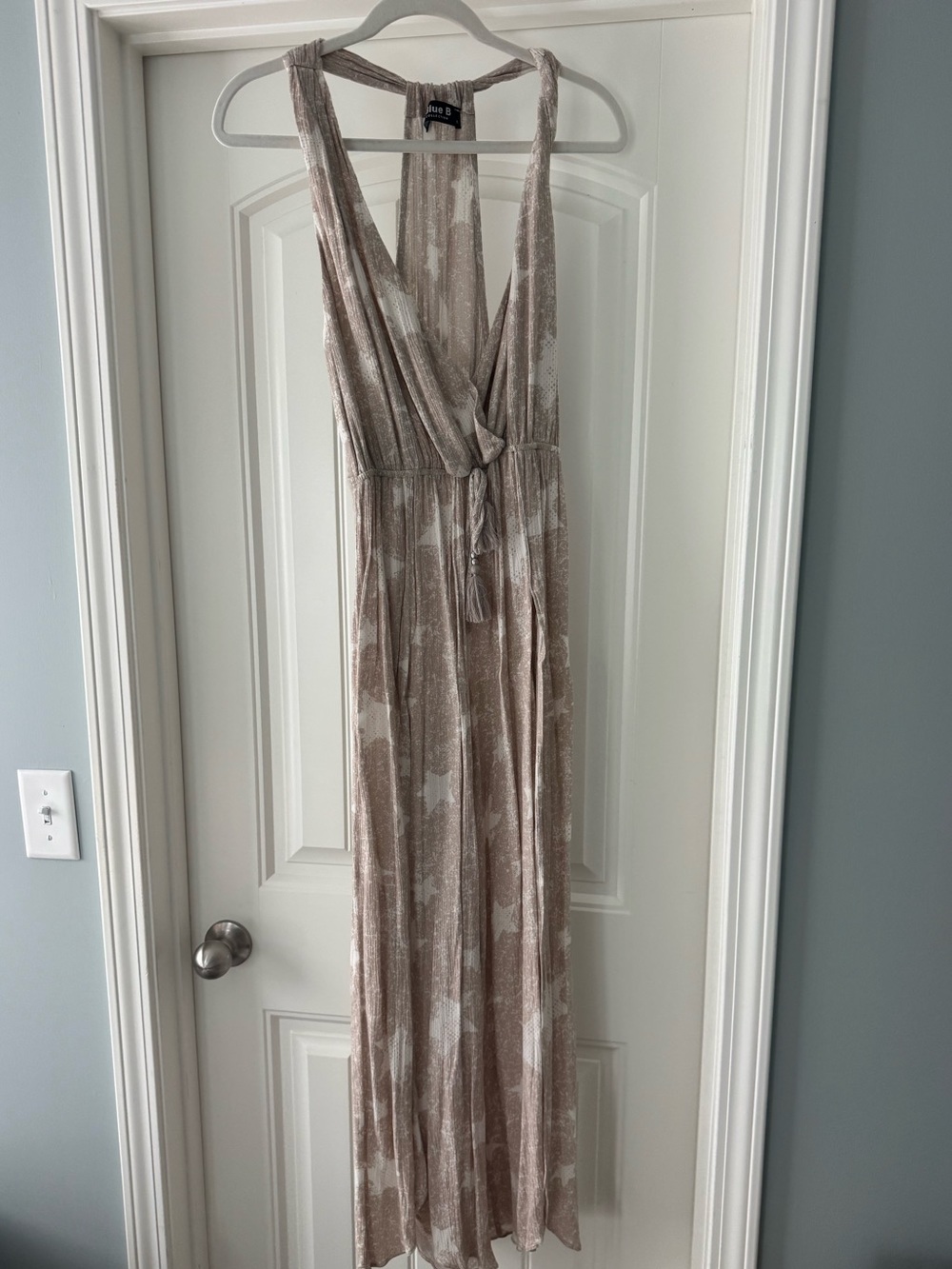 Sleeveless Taupe Floral Tie-Waist Jumpsuit